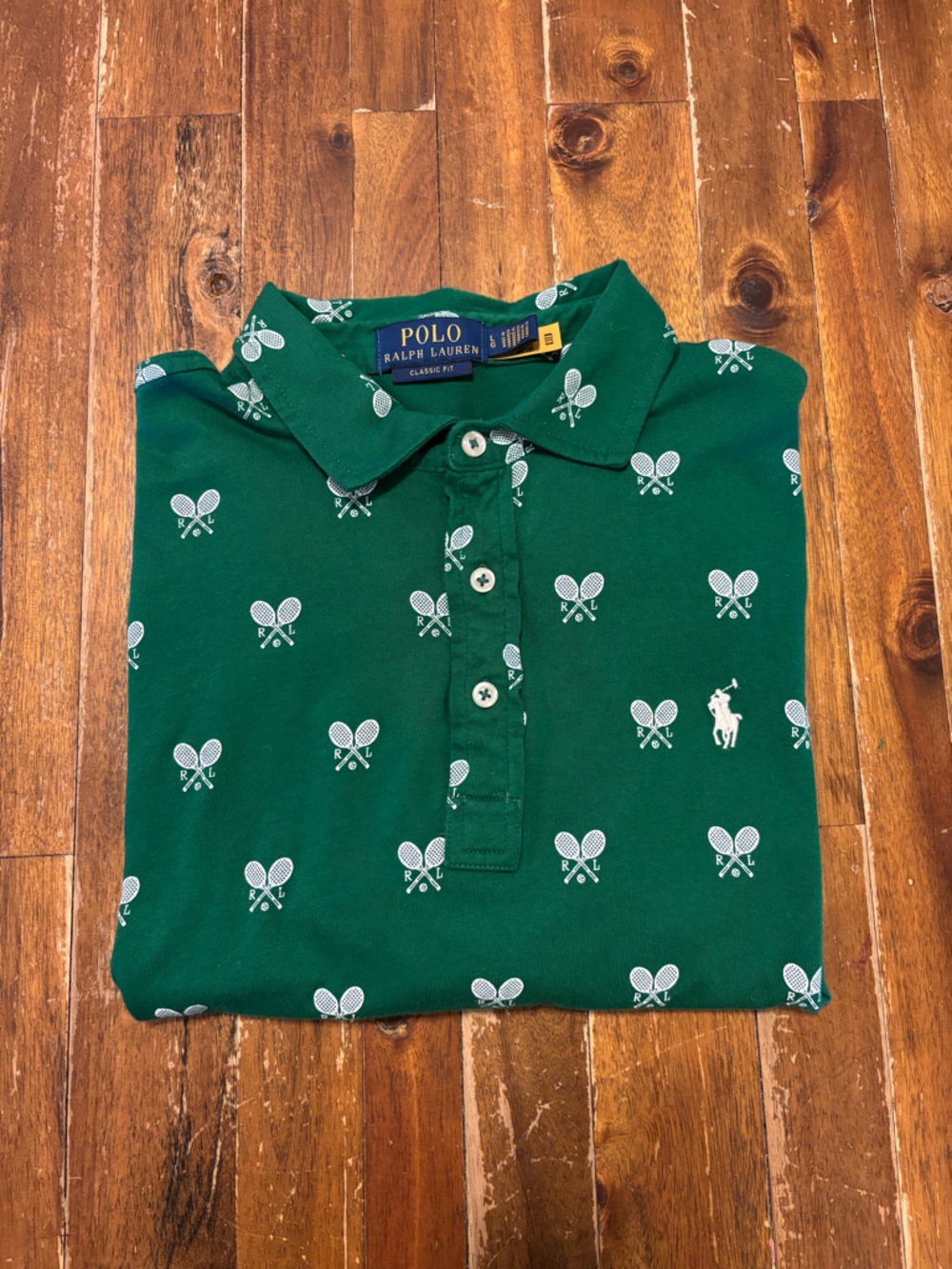 Polo by Ralph Lauren Green Tennis Racket Print Polo Shirt